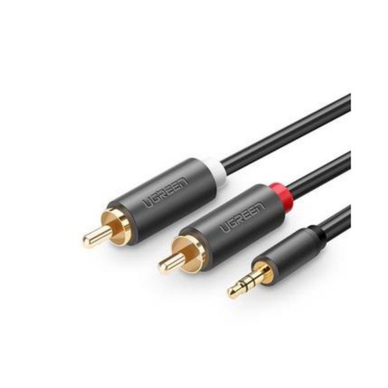 Cable Adaptador de 3.5MM Macho a 2 RCA Macho, Ugreen 10512, 3 Metros, Blindaje Multiple, ABS, Alta Calidad, Color GRIS