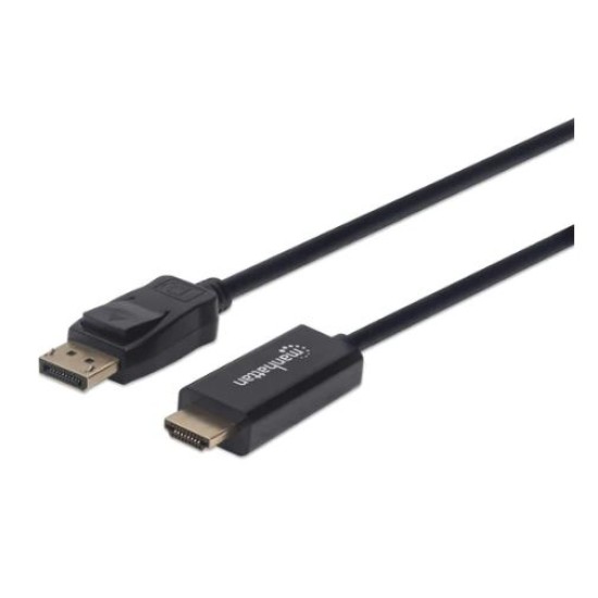 Cable Displayport a HDMI M-M de 1.8 Metros, 1080P Manhattan 152679 Color Negro