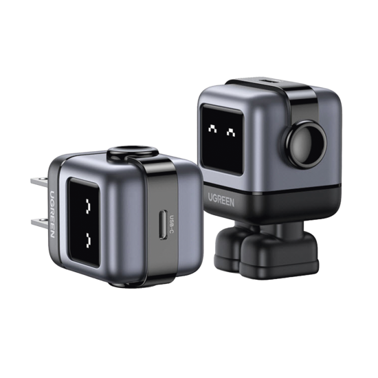 Cargador Mini Ganrobot 30W Ugreen 15550, USB-C DE Carga Rapida, Pantalla LED, Zapato Magnetico Extraible, Color Negro