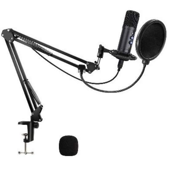 Kit Microfono Alambrico Brobotix 263908/ Incluye Soporte de Brazo/ Control de Volumen/ Cable USB/ 20000HZ/ Negro