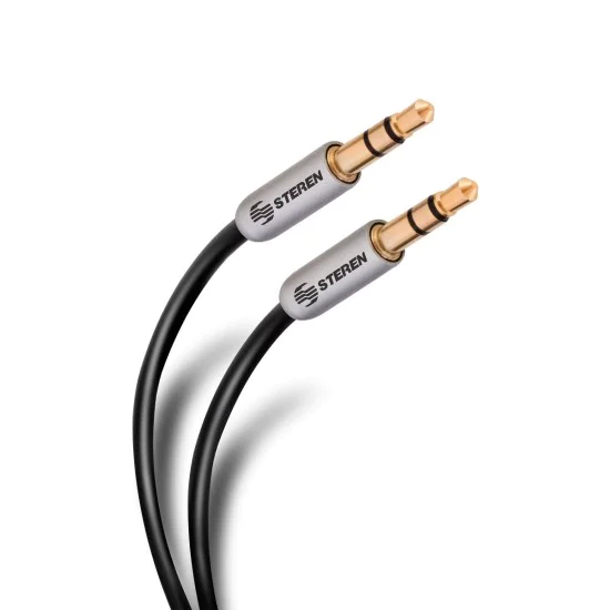 Cable de 1 metro Delgado de Audio Estéreo con Plug Mini Jack de 3.5mm -  Macho a Macho - Blanco