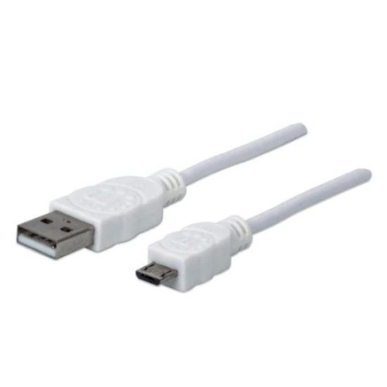 Cable USB 2.0 A Macho/ Micro-B Macho Manhattan 323987 de 1Metro, color Blanco