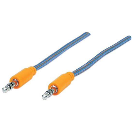 Cable de Audio Estereo 3.5 MM Macho a Macho Manhattan 352802 Textil Azul/ Naranja de 1 Metro