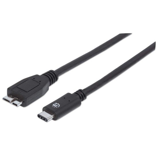Cable USB 3.0 Manhattan 353397 Micro B a USB 3.1 C Macho, de 1.8 Metros Negro