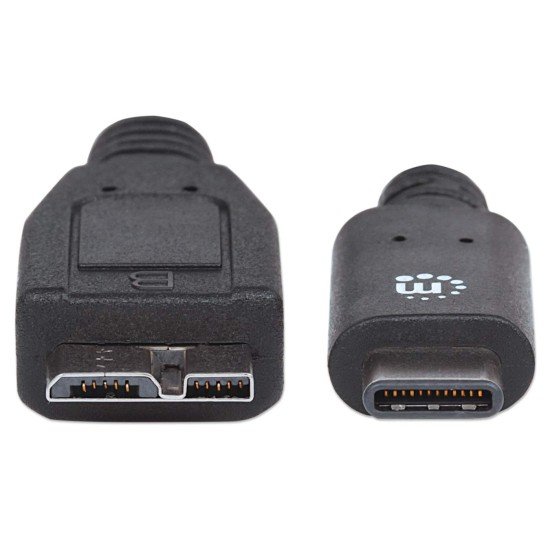 Cable USB 3.0 Manhattan 353397 Micro B a USB 3.1 C Macho, de 1.8 Metros Negro