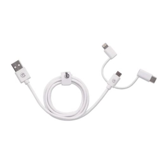 Cable USB-A 3 en 1 Micro-B/ Tipo-C/ Lightning Manhattan 353434 Blanco