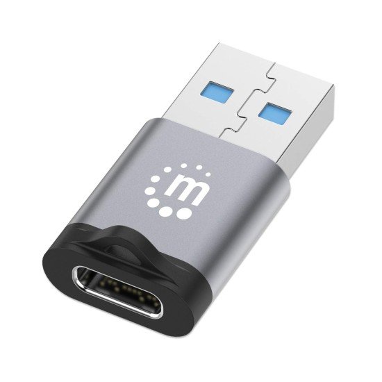 Adaptador de USB-A A USB-C V3.2 Manhattan 356305 5GBPS 3A, Aluminio Gris Espacial/ Negro