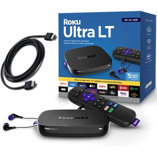Roku Ultra LT 4660, 4662Rw 4K HDR Auriculares JBL Y Control Remoto De Voz, HDMI, Ethernet, USB, Wi-Fi