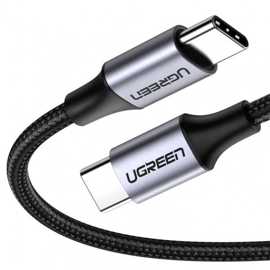 Cable USB-C A USB-C Ugreen 50152 / 2 Mts de 480 Mbps / Carga Rápida De Hasta 60W / QC 4.0/3.0/2.0 / PD3.0 / FPC / AFC / Caja De Aluminio / Nylon Trenzado / Color Negro