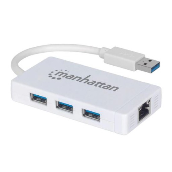 Hub de 3 Puertos USB 3.0 con Adaptador Gigabit Ethernet Manhattan 507578 Blanco