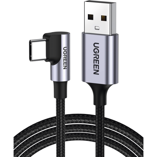 Cable USB USB-A A USB-C Ugreen 50942 2M/Conector Con Angulo Recto de 90°/Carga Rapida de Hasta 60W/480 MBPS/Proteccion Integrada/Caja de Aluminio/Color Negro