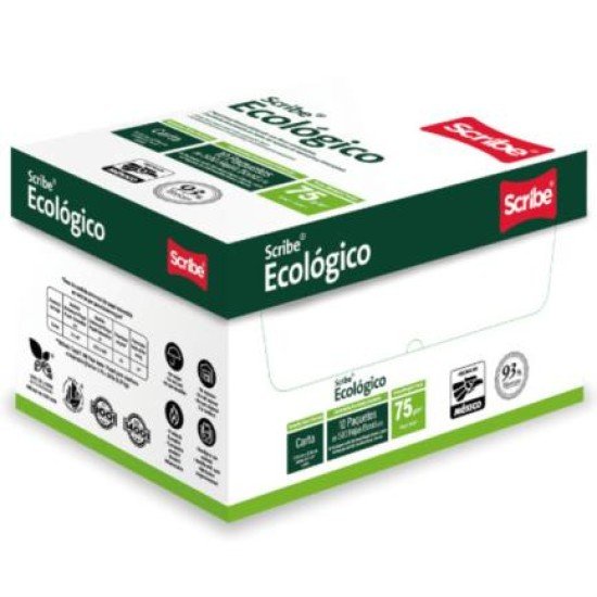 Caja C/5000 Hojas Scribe 5288, Papel Cortado Ecologico Carta 93% de Blancura 75GR
