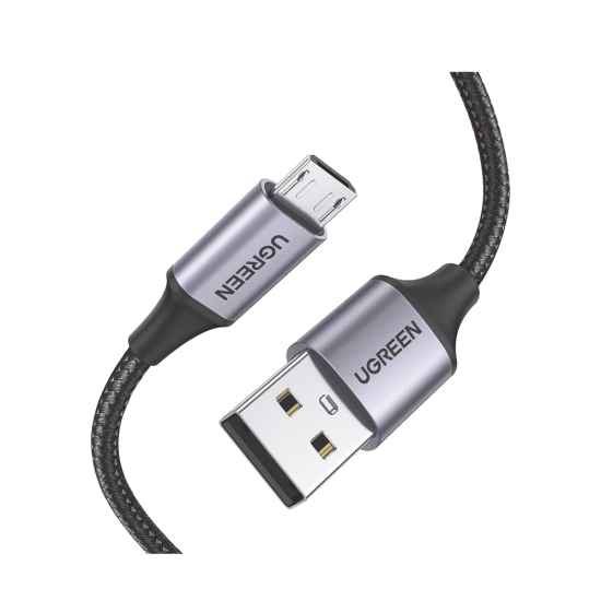 Cable USB-A A Micro USB Ugreen 60146 1 Metro, Carga Rapida,QC 3.0/2.0, FPC, AFC, 480 MBPS Recarga Hasta 18W, Caja de Aluminio, Nylon Trenzado, Color Negro