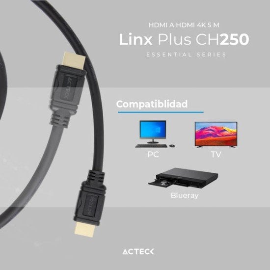Cable HDMI de Alta Velocidad Acteck AC-934787 Linx Plus 250M, 4K, 3D, 5 Metros, Negro