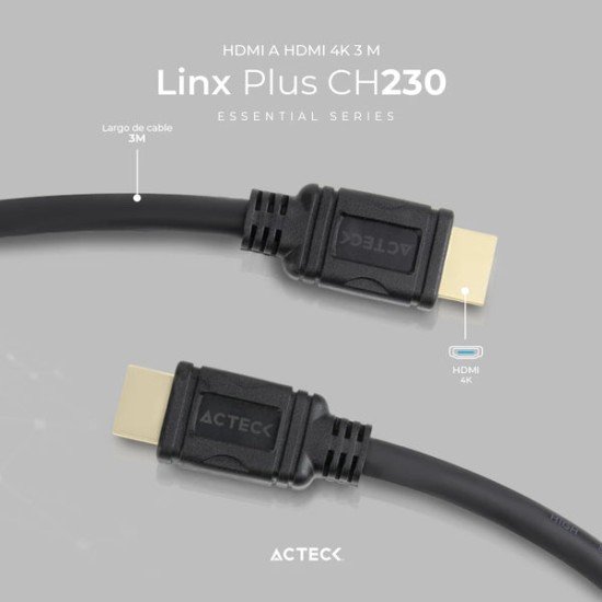 Cable HDMI de Alta Velocidad Acteck AC-934794 Linx Plus 230, 4K, 3 Metros, Negro
