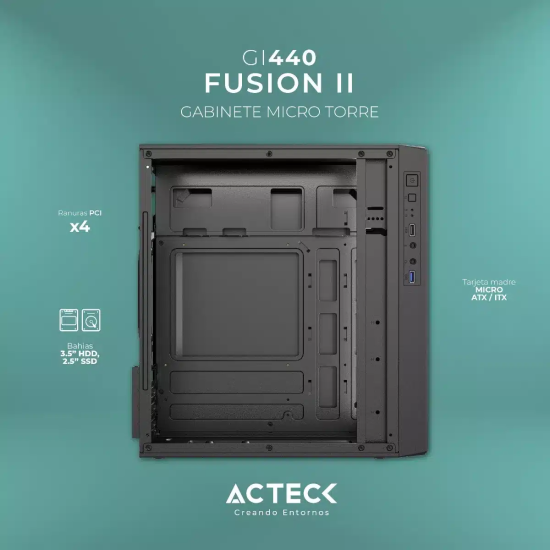 Gabinete Acteck Fusion II GI440 / Micro Torre/ M-ATX/ Fuente 500W1*USB 3.0/ Negro, AC-935753
