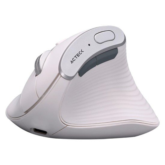 Mouse Inalámbrico Vertical Acteck AC-936217 Virtuos Fitt Pro MI770 / 1600DPI / 8 Botones / Ergonómico / Bluetooth / USB-C / Color Blanco