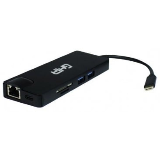 Adaptador Multipuerto Ghia ADAP-13 USB 3.1 Tipo-C a HDMI/ VGA/ RJ45/ USB/ Micro SD/ Memoria SD