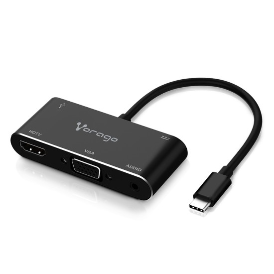 Adaptador de Video Vorago ADP-350 5 en 1 USB C a HDMI, VGA, 3.5MM, USB 3.0, USB-C Negro