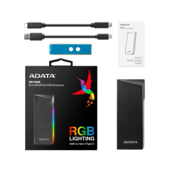 Gabinete Externo Adata AEC700GU32G2-CGY XPG RGB para SSD M.2 USB 3.2 Tipo-C Negro