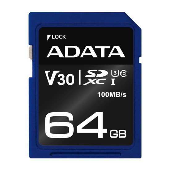 Memoria SDXC 64GB Adata Premier Pro V30 ASDX64GUI3V30S-R Negro/Azul