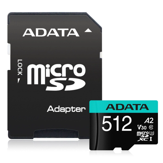 Memoria MicroSDXC 512GB Flash Adata Premier Pro Clase 10 con Adaptador, AUSDX512GUI3V30SA2-RA1