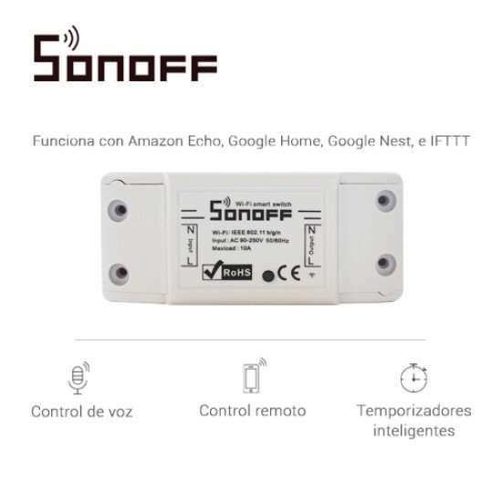 Interruptor Inalambrico ON/OFF WIFI Sonoff BASICR2 Con Temporizador Para IOS y Android Compatible Con Alexa/ Google