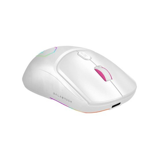 Mouse inalámbrico gamer Balam Rush BR-936835 Speeder Match MG959, 12800 DPI ajustables, 7 botones + scroll, RGB, carátulas intercambiables, extensión de cubiertas, color blanco.