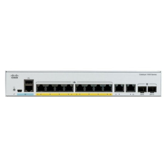 Switch Cisco Gigabit Ethernet C1000-8P-2G-L Catalyst 1000, 8 Puertos POE+, 2 Puertos SFP, 20 GBIT/S, 15.360 Entradas - Administrable