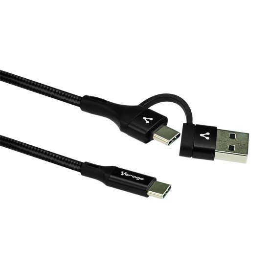 Cable Vorago Tipo C-C C/Adapt USB A PD / 60W / Carga Rápida / Negro / CAB-126