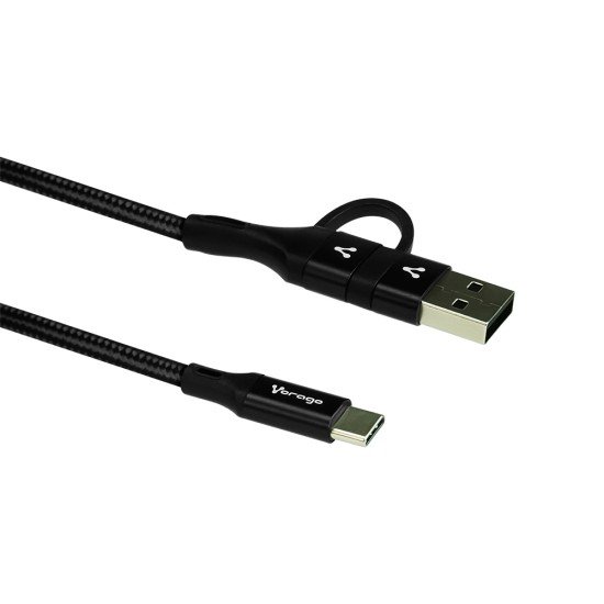 Cable Vorago Tipo C-C C/Adapt USB A PD / 60W / Carga Rápida / Negro / CAB-126