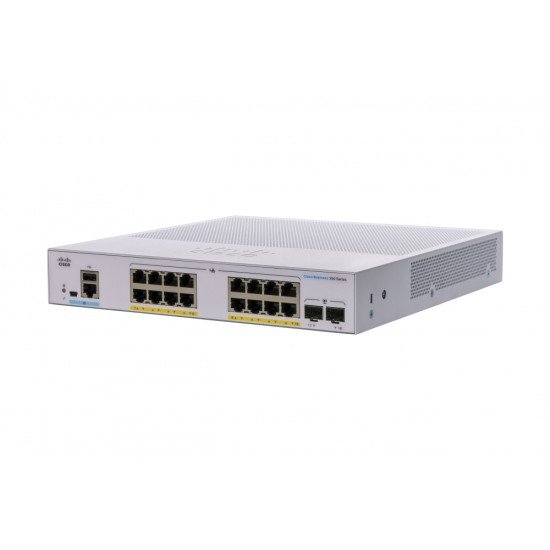  Switch de la marca Cisco, modelo Business CBS350-16FP-2G-NA, perteneciente a la Serie 350. Es un switch administrable con 16 puertos Gigabit 10/100/1000 con capacidad Full PoE de 240W y cuenta con 2 puertos 1G SFP.