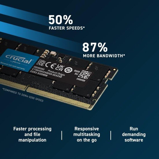 Memoria Sodimm DDR5 8GB 4800Mhz Crucial CT8G48C40S5, Negro