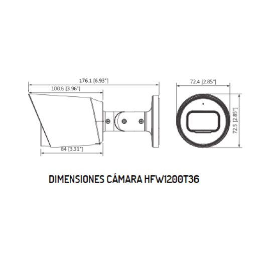 Cámara Bullet Dahua DH-HAC-HFW1200TN-0360B-S4, HDCVI 1080P / 90° De Apertura / Lente Fijo De 3.6mm / IR 30 mts / IP67 / Metálica / TVI AHD Y CBVS