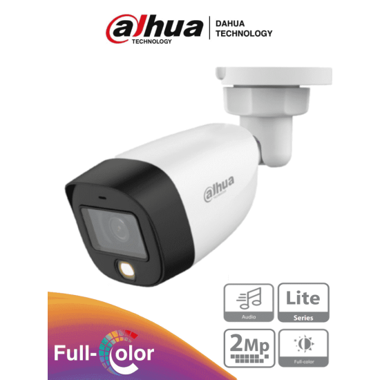 Camara Bullet Dahua DH-HAC-HFW1209CN-A-LED, Full Color 1080P, Lente de 2.8 MM,106° de Apertura, Luz Blanca de 20MTS,DWDR