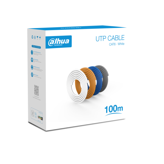 Bobina de Cable UTP CAT6 Dahua DH-PFM920I-6UN-C-100 100 Metros/ Color Blanco/ 100% Cobre/ Ideal para Video y Redes