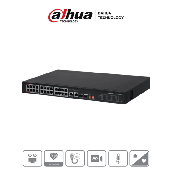 Switch POE Ethernet de 26 Puertos/ 24 Puertos POE 10/100 Dahua DH-PFS3226-24ET-240