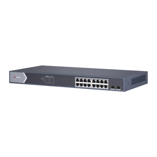Switch Gigabit POE+ Hikvision DS-3E1518P-EI/M Monitoreable , 16 Puertos 10/100/1000 MBPS POE+, 1 Puerto 10/100/1000 MBPS de Uplink, 1 Puerto SFP, Modo Extendido Hasta 300 M, 130 W