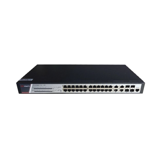 Switch Administrable Gigabit POE+ Hikvision DS-3E2528P(B), 24 Puertos 10/100/1000 MBPS POE+, 4 Puertos 10/100/1000 MBPS + 4 Puertos SFP de Uplink, 370W, Soporta IGMP