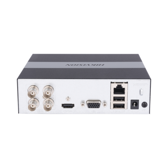 DVR 4 Canales TurboHD + 1 Canal IP Hikvision DS-E04HQHI-B 4MP Lite/H.265+/Para 1 Disco Duro, 2X USB 2.0, 1X RJ-45, 1X HDMI/Incluye ESSD 480GB