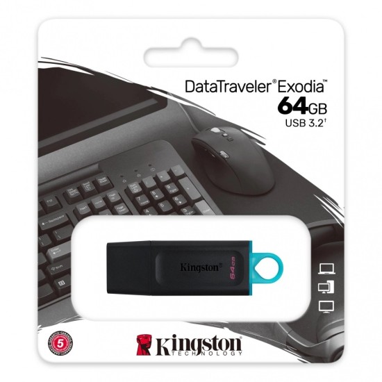 Memoria USB 3.2 64GB Kingston DTX/64GB Datatraveler Exodia Negro/ Turquesa