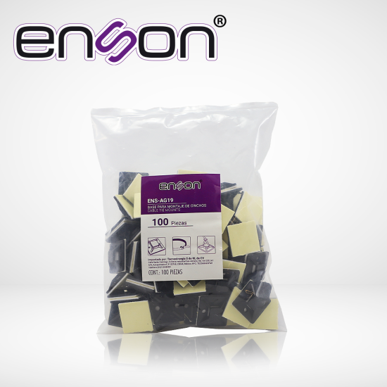 100 Piezas Base Porta Cincho de Nylon Enson ENS-AG19 25X25MM Autoadherible