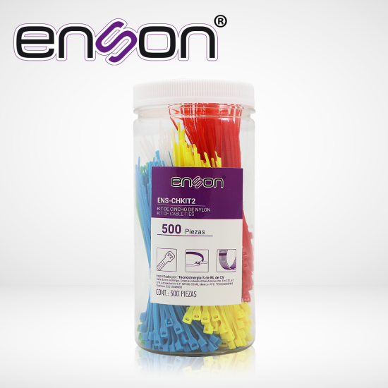 Kit de 500 Piezas de Cynchos de Nylon Enson ENS-CHKIT2 en 5 Colores Diferentes Medidas