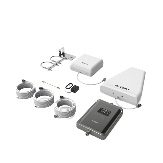 Kit Amplificador de Señal Celular 5G Epcom EP-5G-PBS Soporta Los Datos de Las Tecnologias 2G, 3G, 4G y 5G de Telcel, AT&T, Movistar y OMV de Altan, Cubre Hasta 2 Espacios de 250 M2, Mejora Las Llamadas Convencionales y Volte