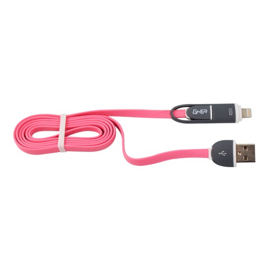 Cable 2 En 1 Micro USB/ Tipo Lightning 1 Metro Ghia GAC-098 Rosa/ Gris