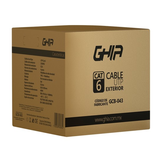 Bobina de Cable UTP CAT6 con Gel Ghia GCB-043 Exterior, 305 Metros, Certificacion Ce/ Rosh, Negro