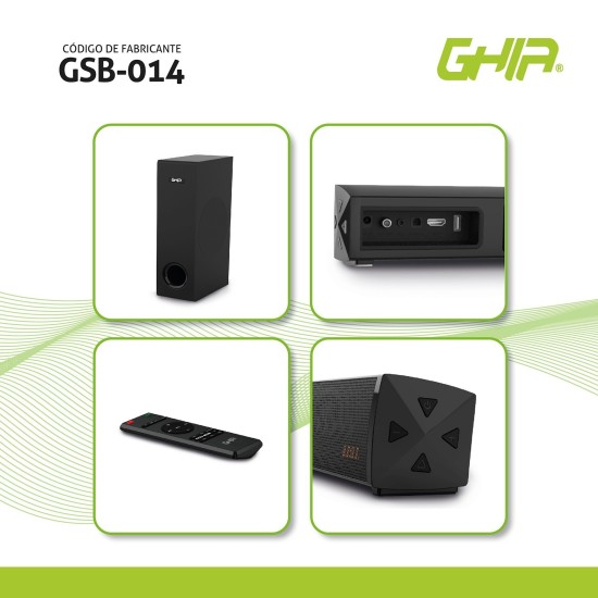 Barra e Sonido 2.1 Canales con Subwoofer Ghia GSB-014 Inalambrico/ Bluetooth/ HDMI/ USB/ Desmontable