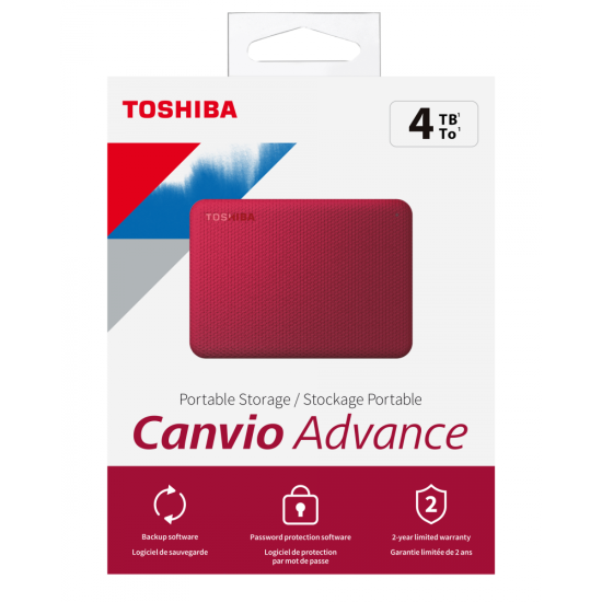 Disco Duro Externo USB 3.2, 4TB Toshiba Canvio Advance V10 Rojo 2.5", HDTCA40XR3CA