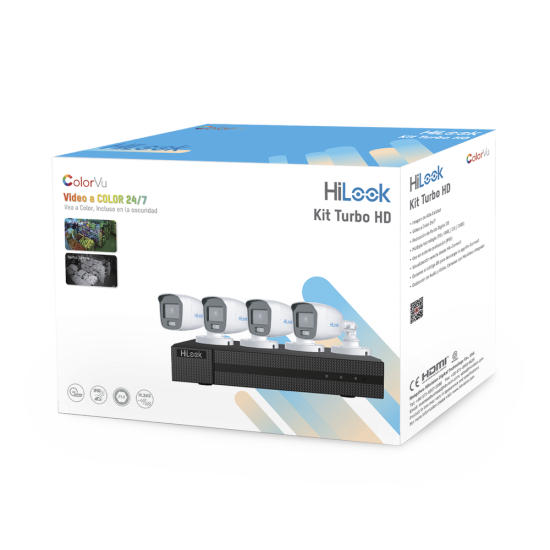 Kit TurboHD 1080P Hilook HL-1080-CV/A DVR 4 Canales/ 4 Camaras Bala ColorVU Con Microfono Integrado