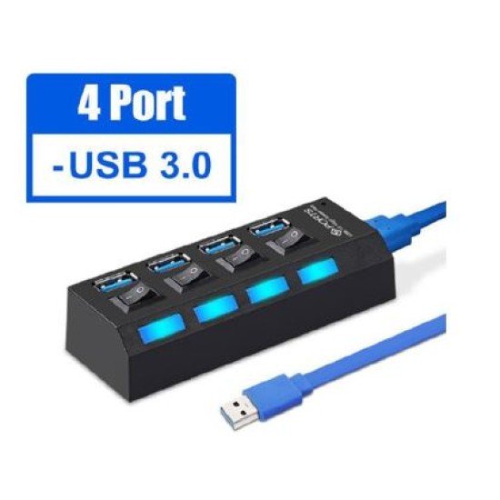 HUB de 4 Puertos USB 3.0 Gigatech HUB3-4, Color Negro